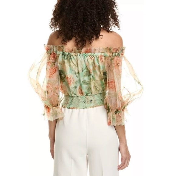 NWOT ALICE + OLIVIA Caprina Floral Chiffon Blouse in Pistachio Multi Size XS - Picture 3 of 16